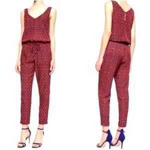 Splendid Red Blue Mini Floral Print Jumpsuit